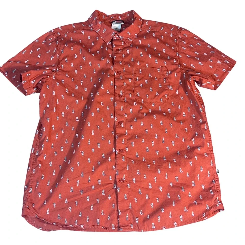The North Face Button Up‎ Shirt Mens Large Orange Floral Short Sleeve NF0A55ND